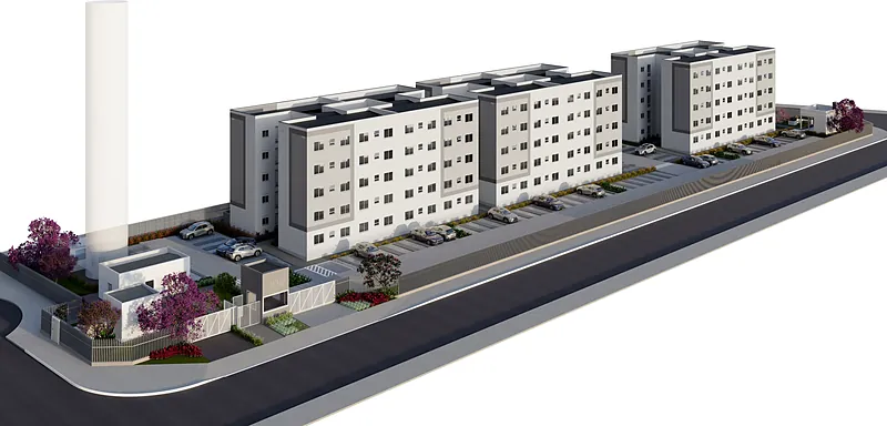Perspectiva 3D dos blocos do Porto das Gaivotas