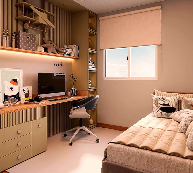 Segundo quarto com home office no Porto Essenza