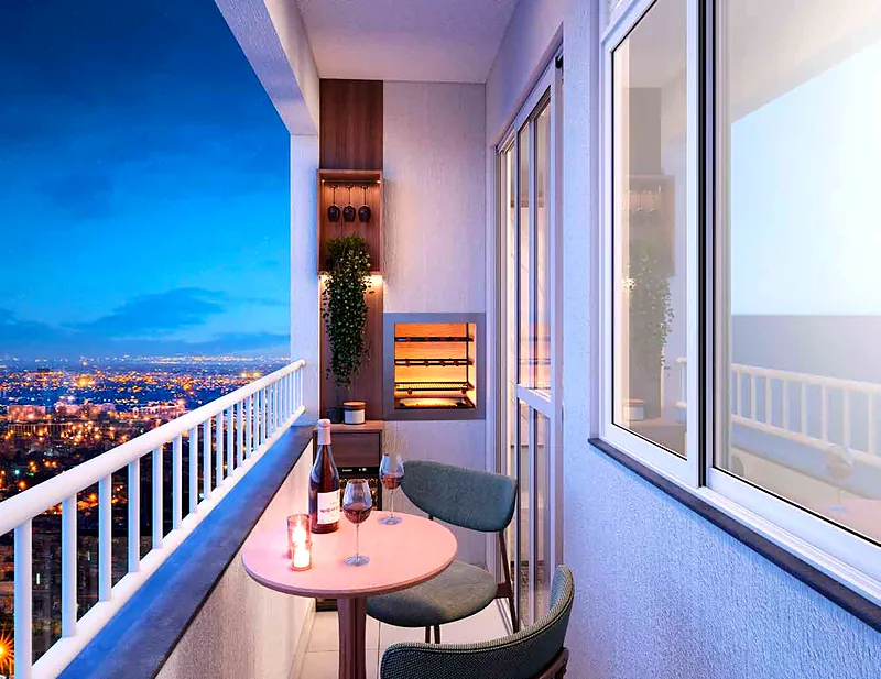 Varanda do apartamento com vista da cidade no Porto Essenza