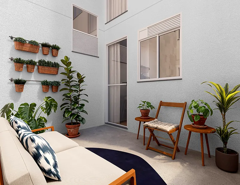 Apartamento térreo com área privativa no Porto Guarani