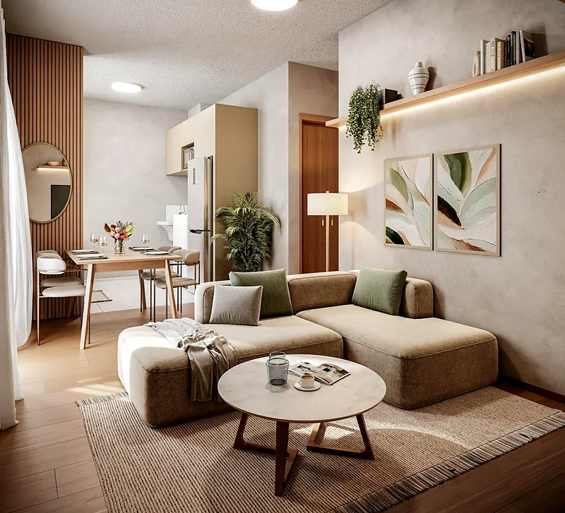 Sala decorada do apartamento de 2 quartos do Porto Mônaco
