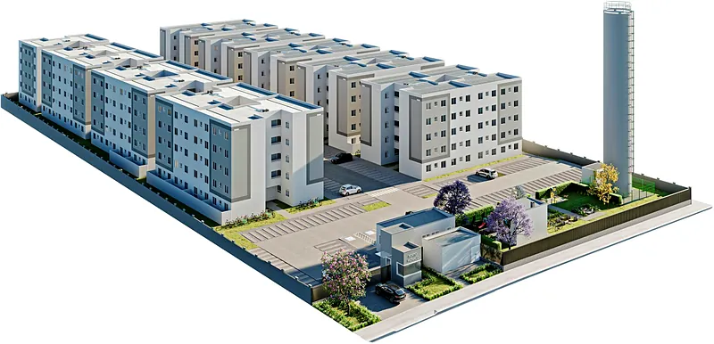 Perspectiva 3D do condomínio Porto Mônaco com os blocos